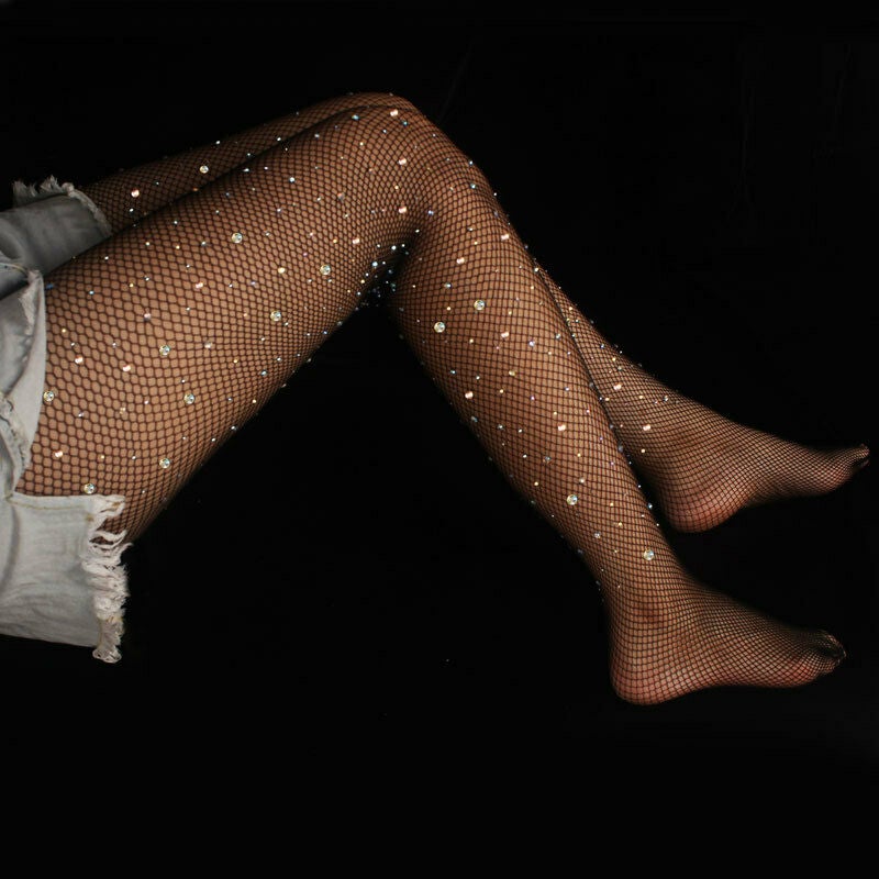 Crystal Rhinestone Fishnet Tights Pantyhose - One Size fits Most